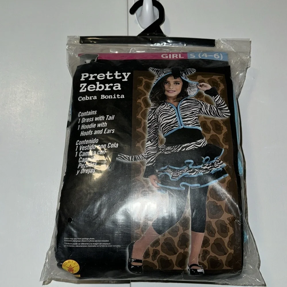 Rubies Zebra Halloween Costume w Dress / Tail / Hoodie Girls Size Small S 4-6